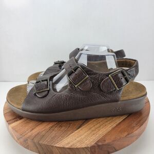 SAS Mens Size 13 Brown Leather Slingback Adjustable Buckle Sandals USA